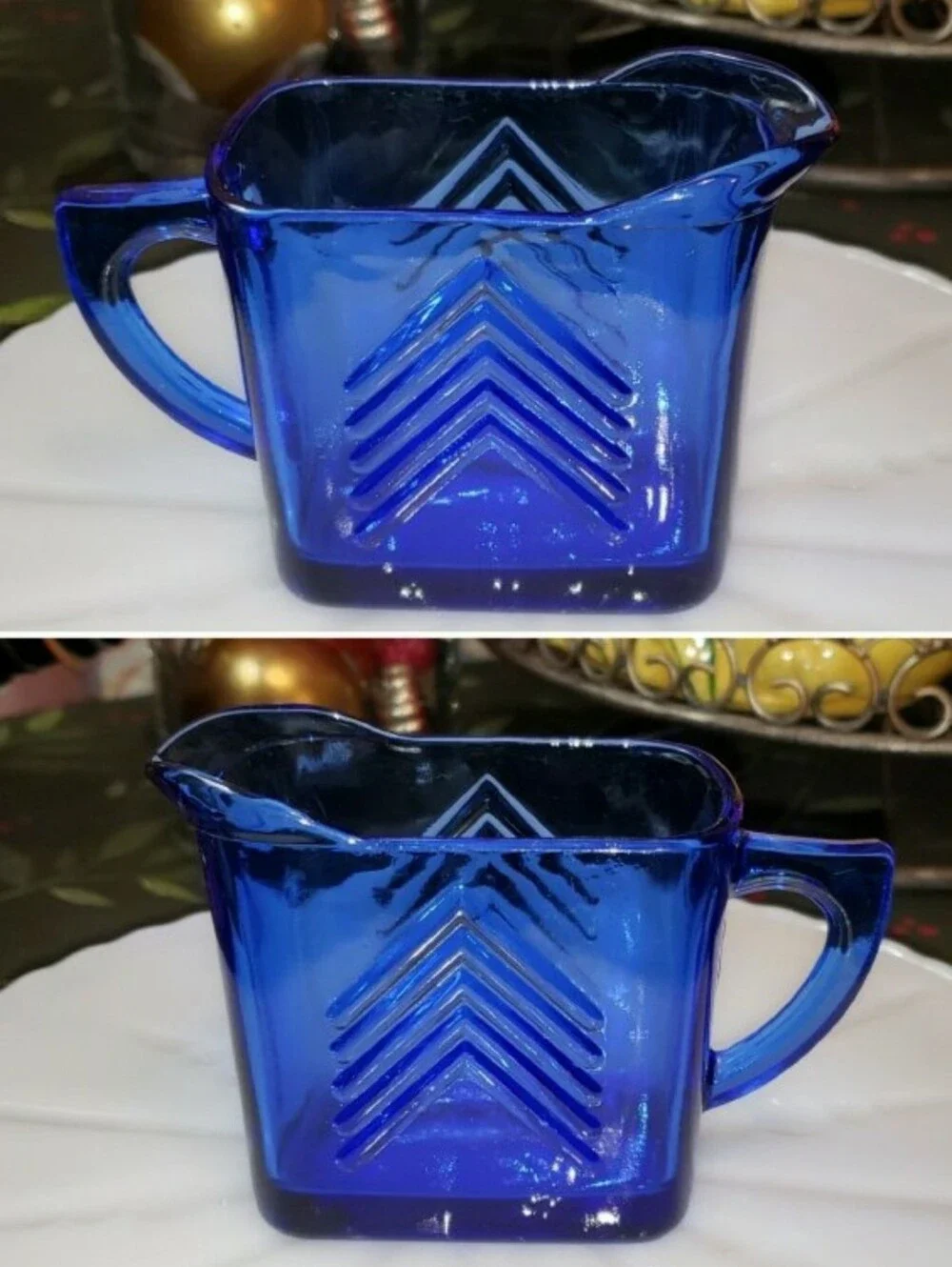 Set Of Three (3) Vintage Hazel Atlas Cobalt Blue Creamer & Sugar Set